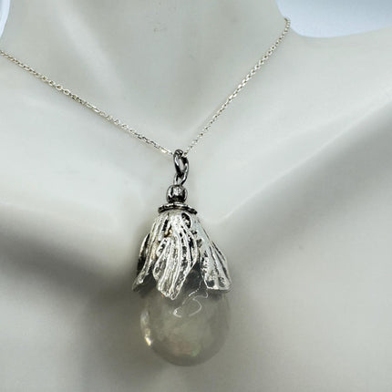 Vintage White Fire Floating Opal Necklace Sterling Silver