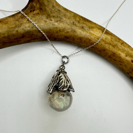 Vintage White Fire Floating Opal Necklace Sterling Silver
