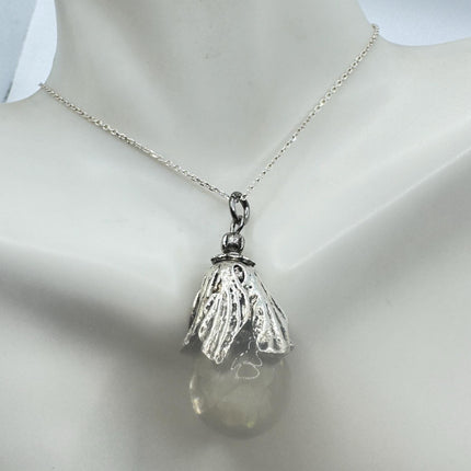 Vintage White Fire Floating Opal Necklace Sterling Silver