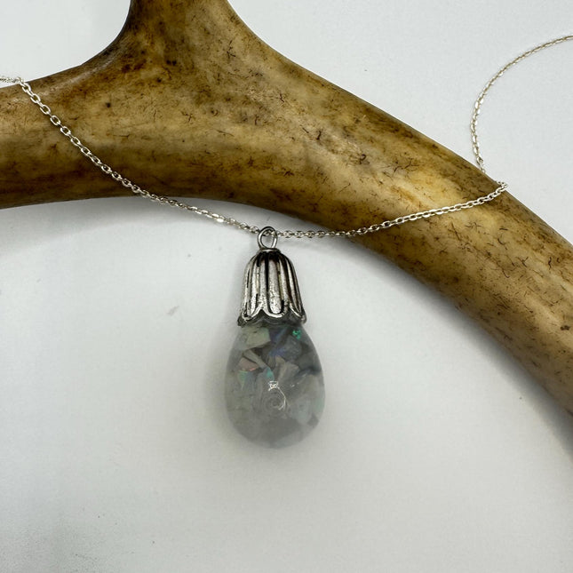 Vintage White Fire Floating Opal Necklace Sterling Silver