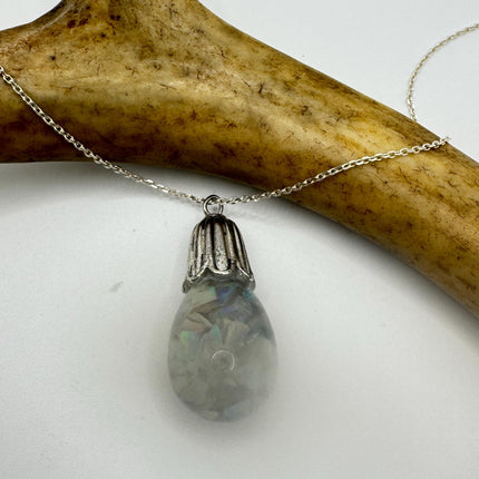Vintage White Fire Floating Opal Necklace Sterling Silver