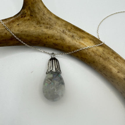 Vintage White Fire Floating Opal Necklace Sterling Silver