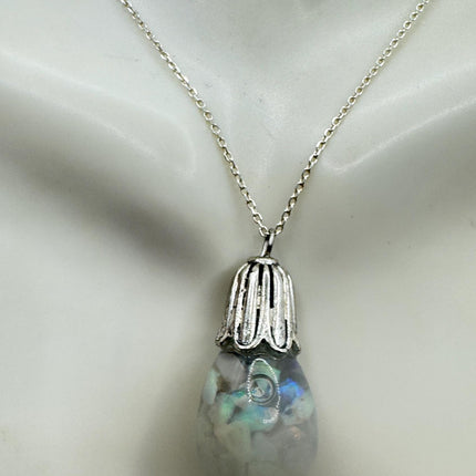 Vintage White Fire Floating Opal Necklace Sterling Silver
