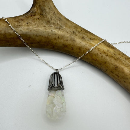 Vintage White Fire Floating Opal Necklace Sterling Silver