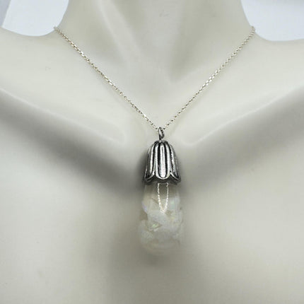 Vintage White Fire Floating Opal Necklace Sterling Silver