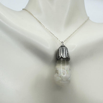 Vintage White Fire Floating Opal Necklace Sterling Silver