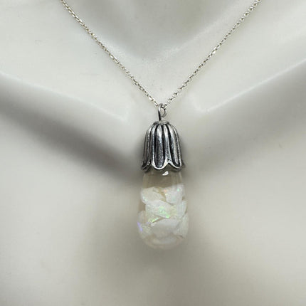 Vintage White Fire Floating Opal Necklace Sterling Silver