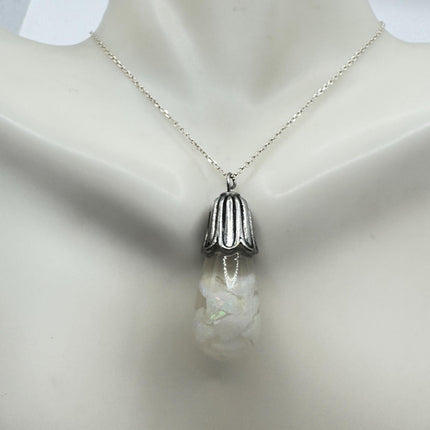 Vintage White Fire Floating Opal Necklace Sterling Silver