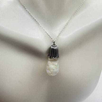 Vintage White Fire Floating Opal Necklace Sterling Silver