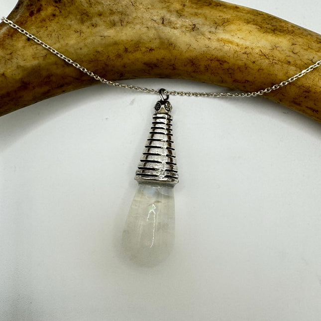 Vintage White Fire Floating Opal Necklace Sterling Silver