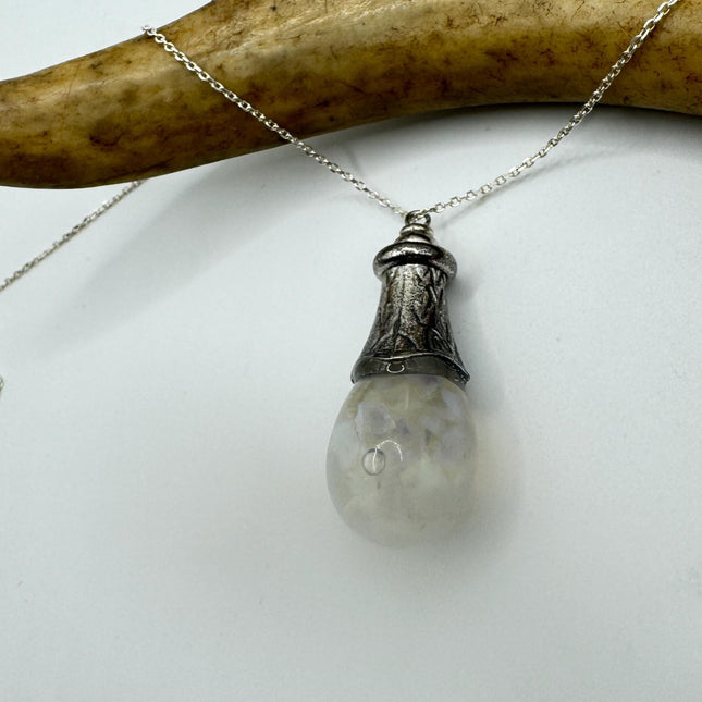 Vintage White Fire Floating Opal Necklace Sterling Silver