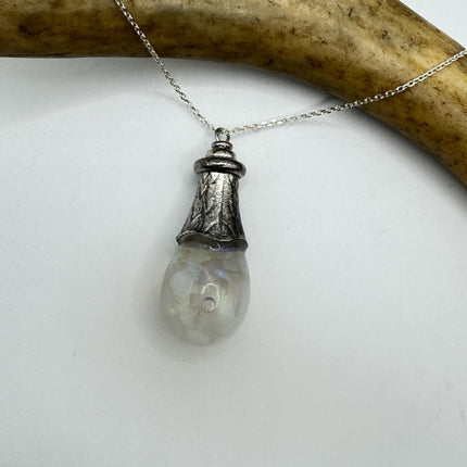 Vintage White Fire Floating Opal Necklace Sterling Silver