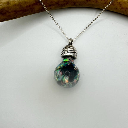 Vintage Blue Fire Floating Opal Necklace Sterling Silver