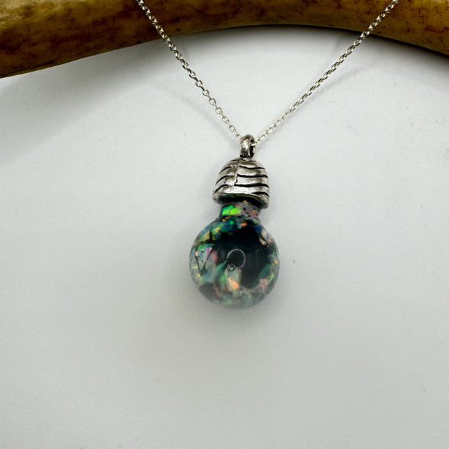 Vintage Blue Fire Floating Opal Necklace Sterling Silver