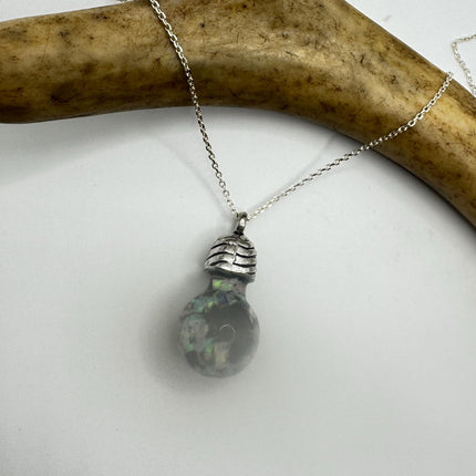 Vintage Blue Fire Floating Opal Necklace Sterling Silver