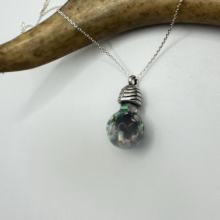 Vintage Blue Fire Floating Opal Necklace Sterling Silver