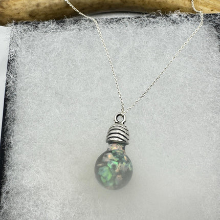 Vintage Blue Fire Floating Opal Necklace Sterling Silver