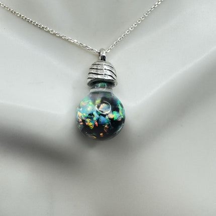 Vintage Blue Fire Floating Opal Necklace Sterling Silver