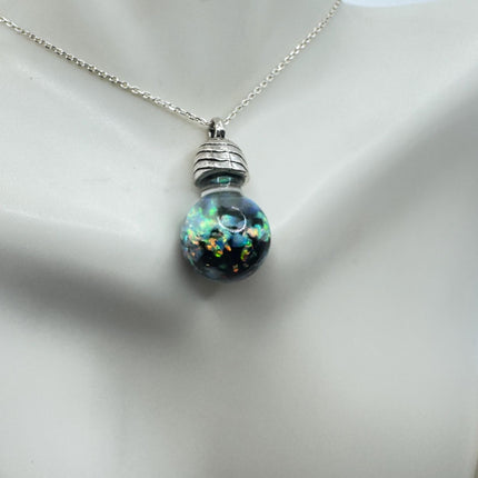 Vintage Blue Fire Floating Opal Necklace Sterling Silver