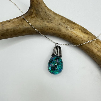 Vintage Blue Fire Floating Opal Necklace Sterling Silver