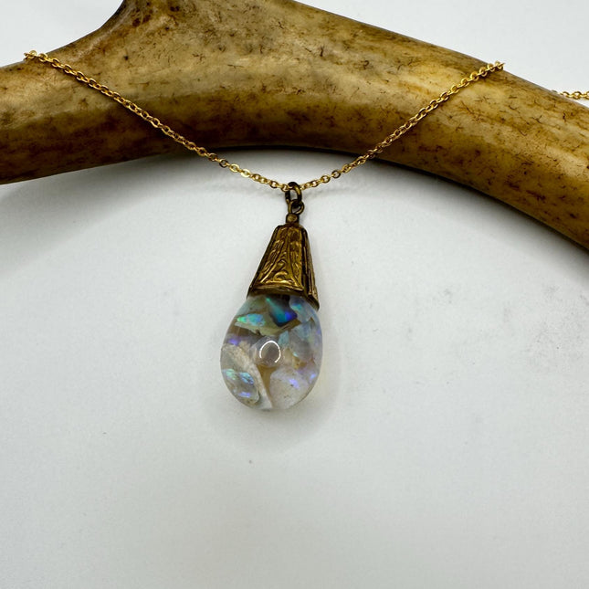 Vintage White Fire Floating Opal Necklace Gold Filled