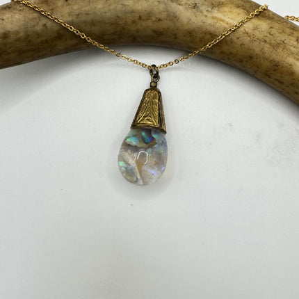 Vintage White Fire Floating Opal Necklace Gold Filled