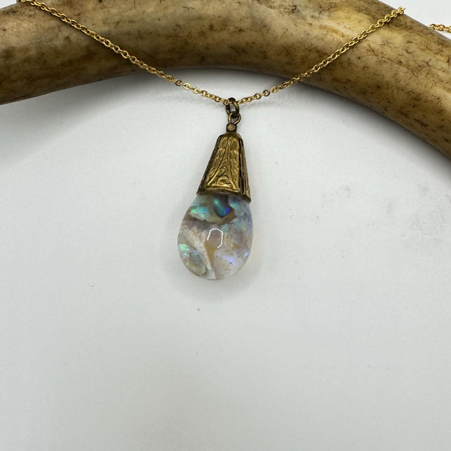 Vintage White Fire Floating Opal Necklace Gold Filled