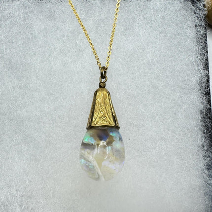Vintage White Fire Floating Opal Necklace Gold Filled