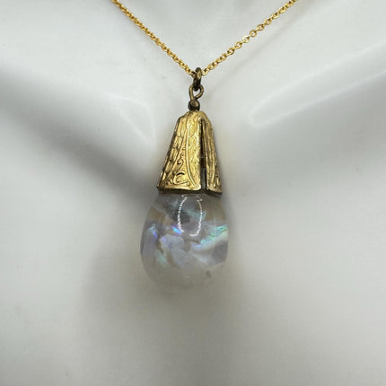 Vintage White Fire Floating Opal Necklace Gold Filled
