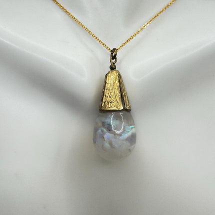 Vintage White Fire Floating Opal Necklace Gold Filled