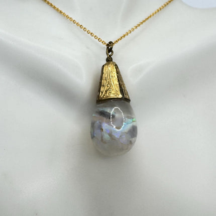 Vintage White Fire Floating Opal Necklace Gold Filled