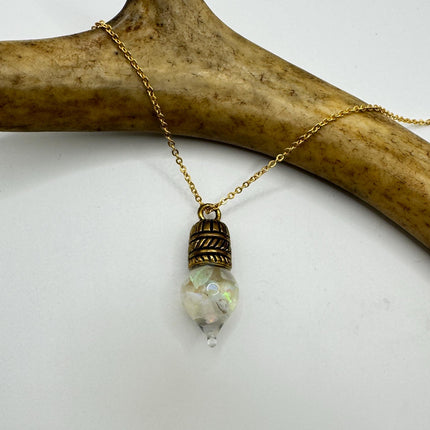 Vintage White Fire Floating Opal Necklace Gold Filled