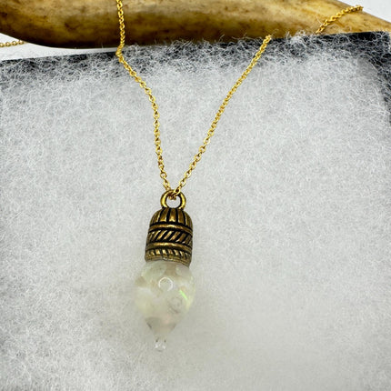 Vintage White Fire Floating Opal Necklace Gold Filled