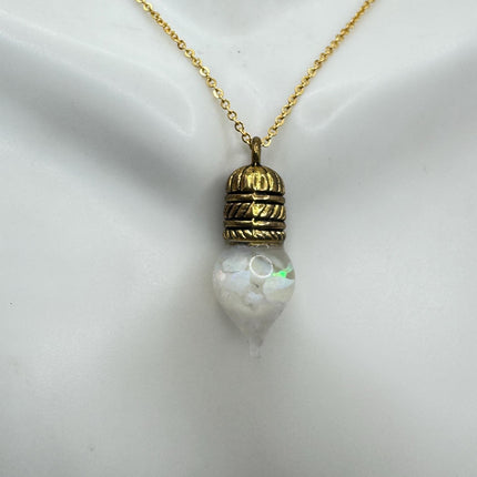 Vintage White Fire Floating Opal Necklace Gold Filled