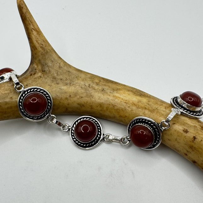 Vintage Red Carnelian Silver Toggle Bracelet Silver Bronze