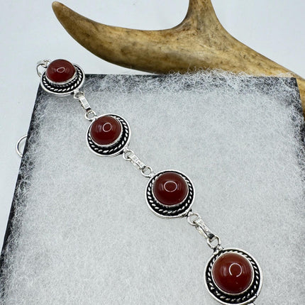 Vintage Red Carnelian Silver Toggle Bracelet Silver Bronze