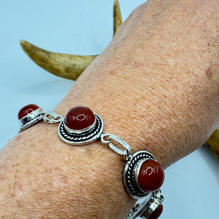 Vintage Red Carnelian Silver Toggle Bracelet Silver Bronze