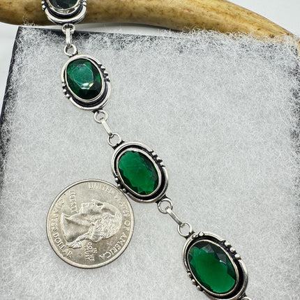 Vintage Green Glass Silver Toggle Bracelet Silver Bronze