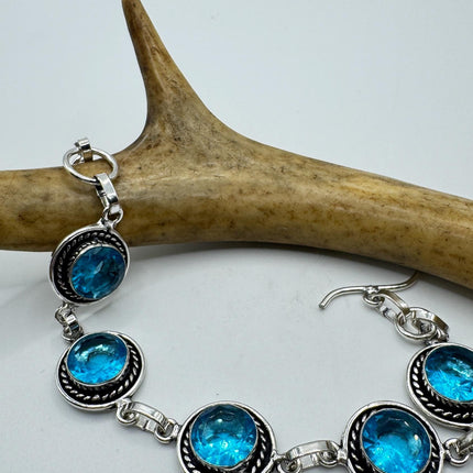 Vintage Blue Glass Silver Toggle Bracelet Silver Bronze