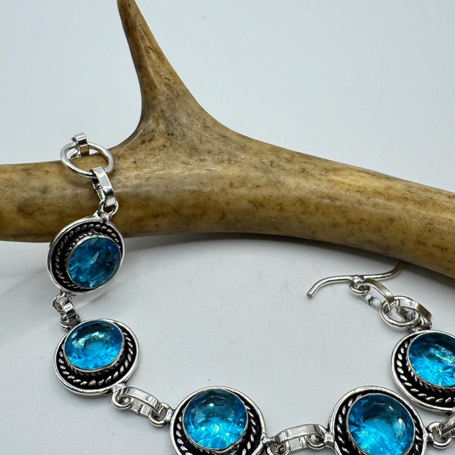 Vintage Blue Glass Silver Toggle Bracelet Silver Bronze