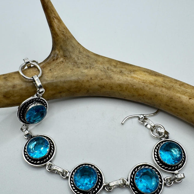 Vintage Blue Glass Silver Toggle Bracelet Silver Bronze