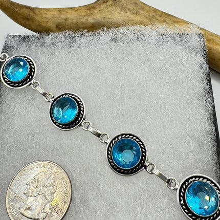 Vintage Blue Glass Silver Toggle Bracelet Silver Bronze