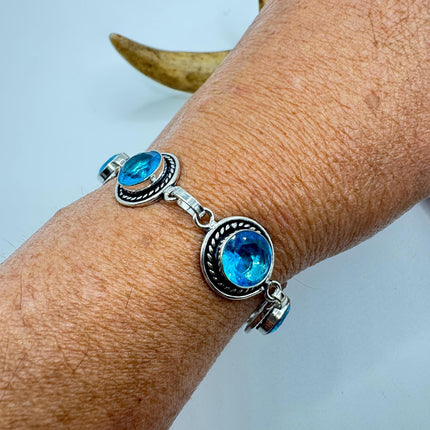 Vintage Blue Glass Silver Toggle Bracelet Silver Bronze