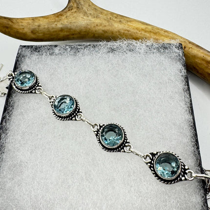 Vintage Blue Glass Silver Toggle Bracelet Silver Bronze