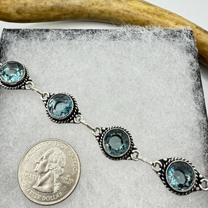 Vintage Blue Glass Silver Toggle Bracelet Silver Bronze