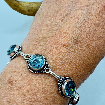 Vintage Blue Glass Silver Toggle Bracelet Silver Bronze