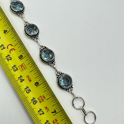 Vintage Blue Glass Silver Toggle Bracelet Silver Bronze