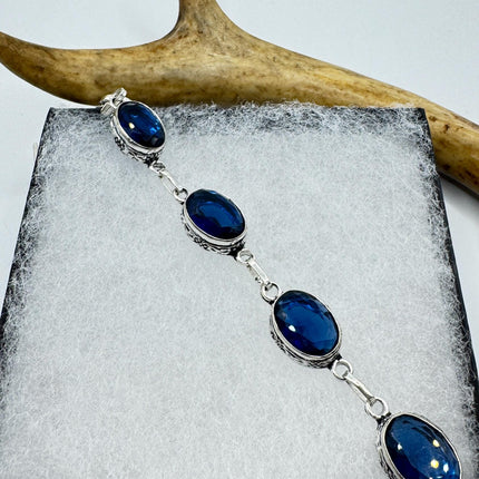 Vintage colbalt Blue Glass Silver Toggle Bracelet Silver Bronze