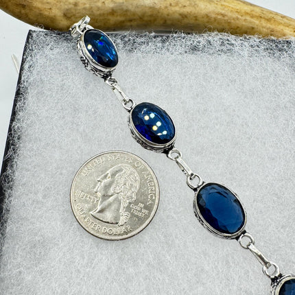 Vintage colbalt Blue Glass Silver Toggle Bracelet Silver Bronze
