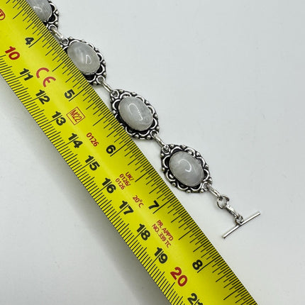 Vintage Rainbow Moonstone Toggle Bracelet Silver Bronze